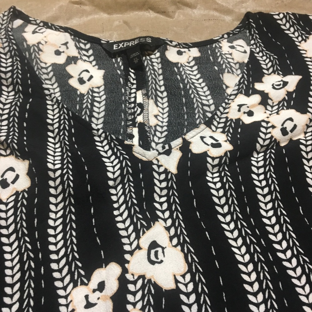Express Flowery Black and Striped Dress - Picture 3 of 5